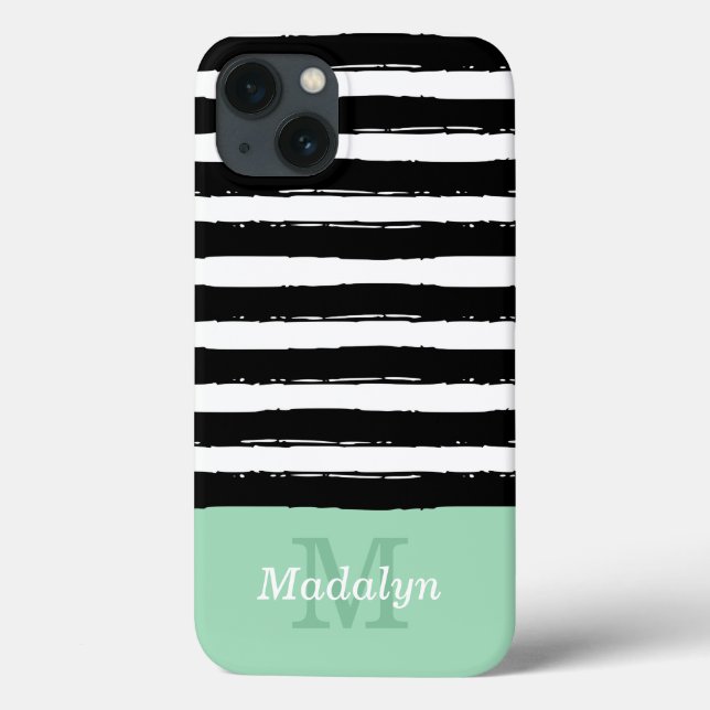 Black Paint Stripes Pattern with Mint Monogram Cas Case-Mate iPhone Case (Back)