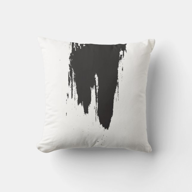 Black Paint Stroke Minimal Throw Pillow (Front)