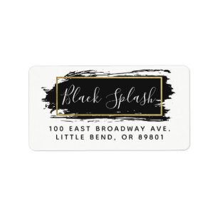 Black Paint Stroke & Modern Gold Geometric Address Label