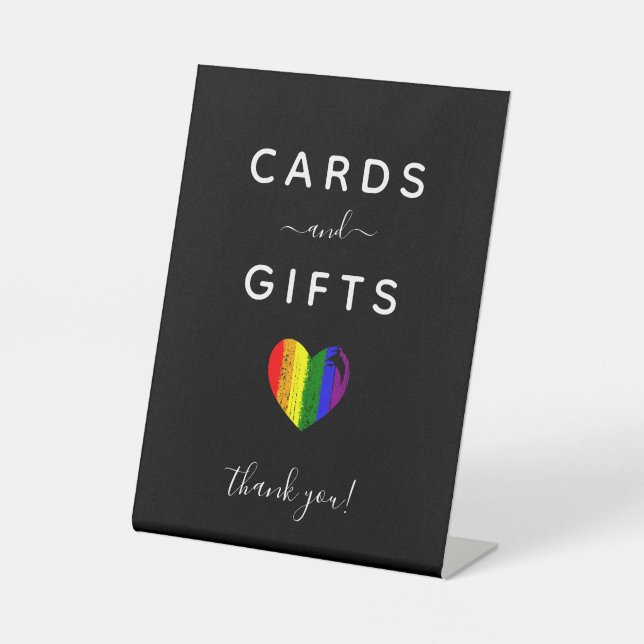 Black Paint Stroke Pride Heart Cards & Gifts Pedestal Sign (Front)