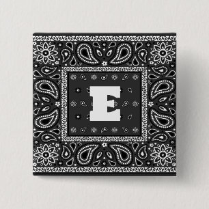 Black Paisley Bandana Birthday Hip Hop Rap Scarf 2 Inch Square Button