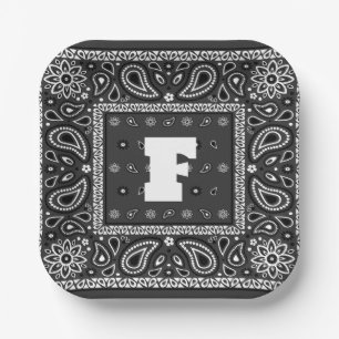 Black Paisley Bandana Birthday Hip Hop Rap Scarf Paper Plate