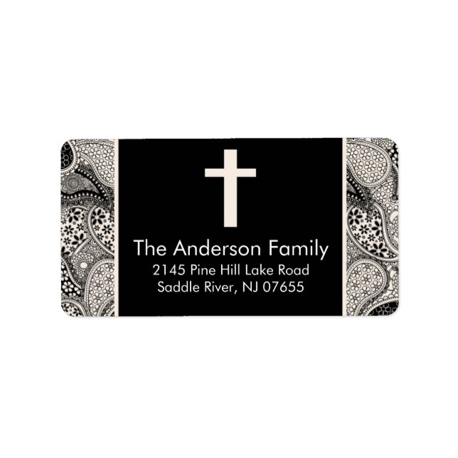 Black Paisley Cross étiquette de adresse religieux (Devant)