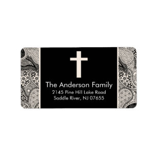 Black Paisley Cross Religious address Label