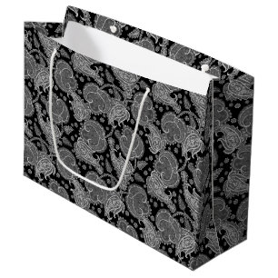 Black paisley damask floral oriented ethnic large gift bag