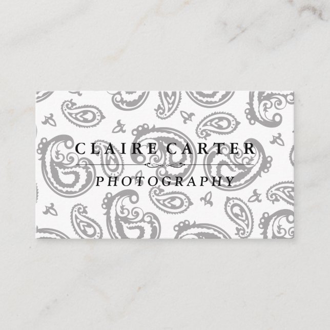 Black Paisley Flower Pattern Business Card (Front)