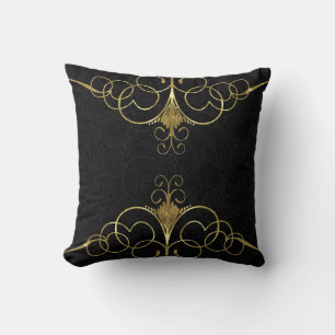 Black paisley & gold swirly frame throw pillow