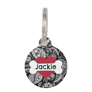 Black Paisley Heart Bone Pet Tag