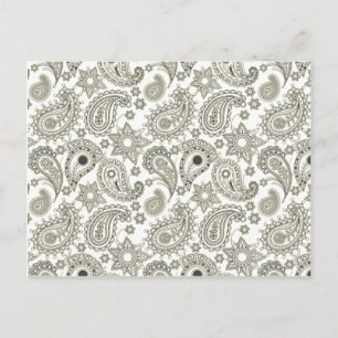 Black Paisley on White Postcard