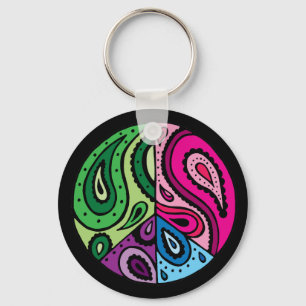 Black Paisley Peace Keychain
