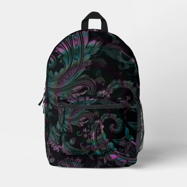 Black Paisley Printed Backpack (Front)