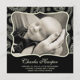 Black Paisley Western Birth Announcements