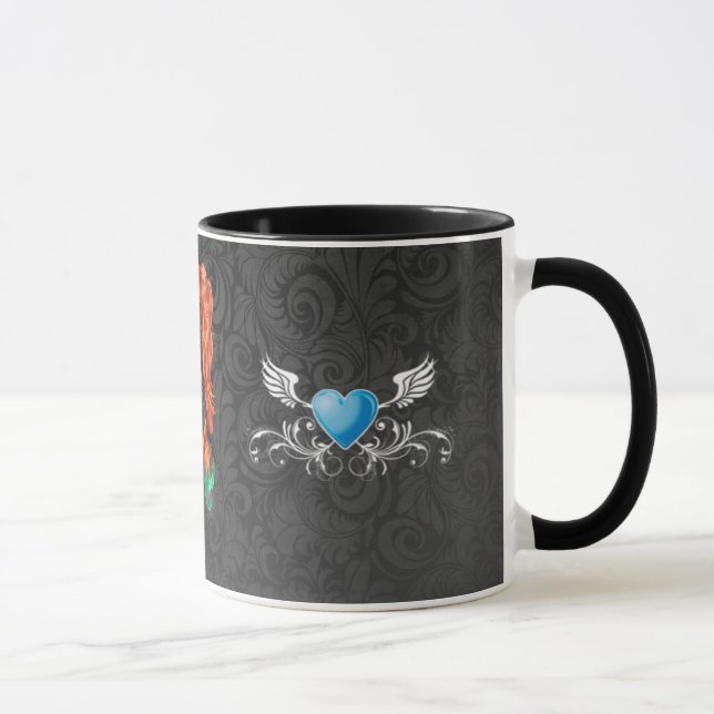 BLACK PAISLEY WOMAN HAIR BLUE HART MUG (Right)
