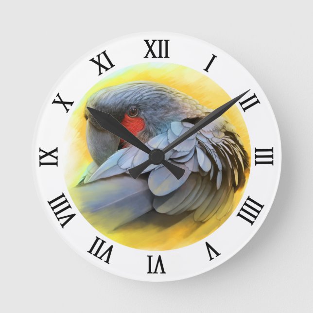 Black Palm Cockatoo realistic painting Round Clock (Front)