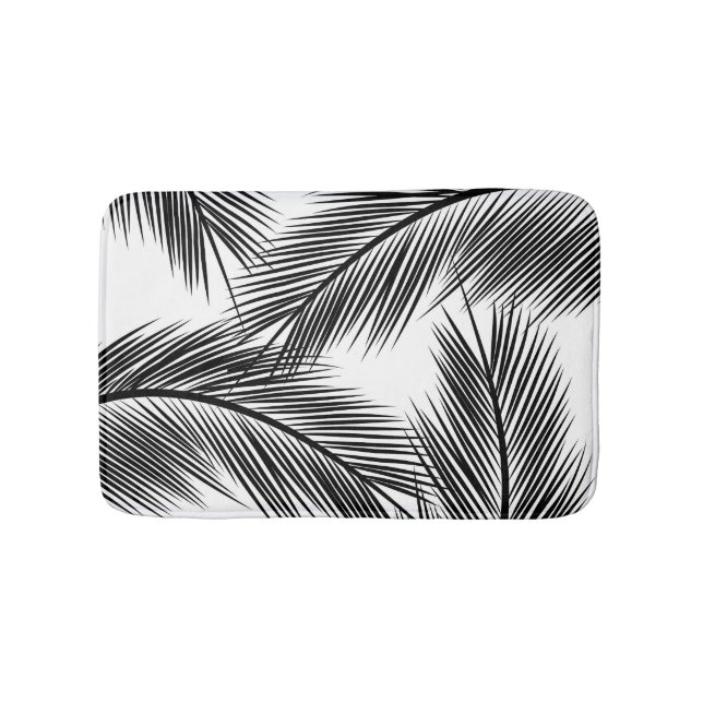 Black palm leaves on white background bath mat (Front)