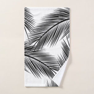 Black palm leaves on white background bath towel set