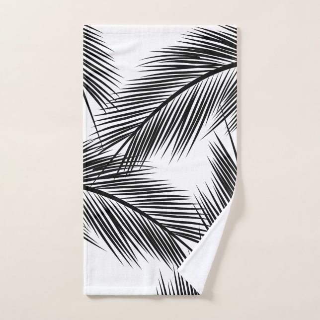Black palm leaves on white background bath towel set (Hand Towel)