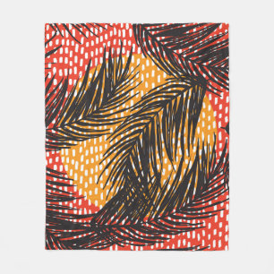 Black palm leaves, seamless strokes fleece blanket