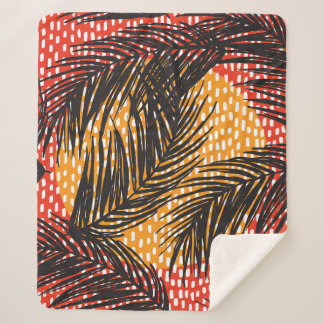 Black palm leaves, seamless strokes sherpa blanket