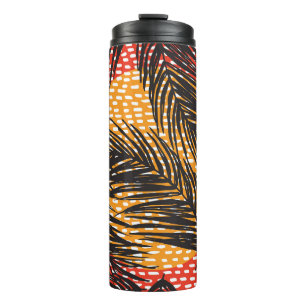 Black palm leaves, seamless strokes thermal tumbler