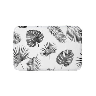 Black palm leaves: vintage seamless. bath mat