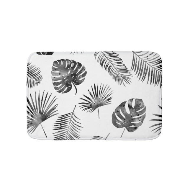 Black palm leaves: vintage seamless. bath mat (Front)