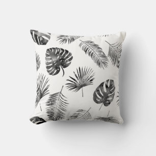 Black palm leaves: vintage seamless. throw pillow