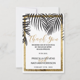 Black Palm Tree Fronds Gold Border Modern Thank You Card