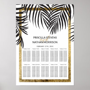 Black Palm Tree Fronds Gold Border Seating Chart