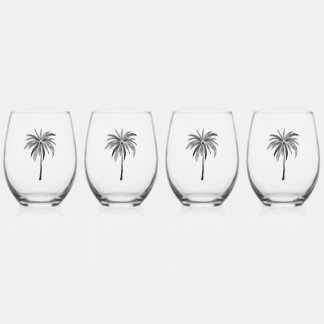 Black Palm Tree Glass Tumbler