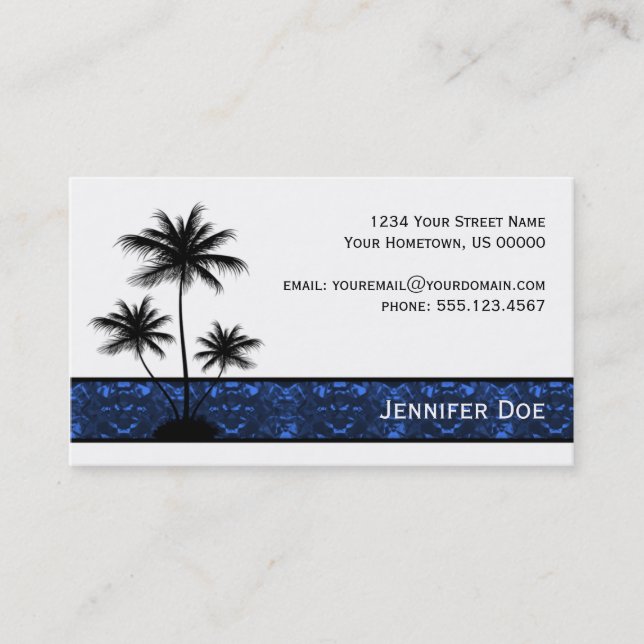Black Palm Trees Silhouette With Blue Jeweltones Business Card (Front)