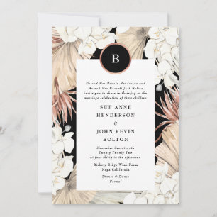 Black Pampas and Rose Gold Foil Wedding Invitation
