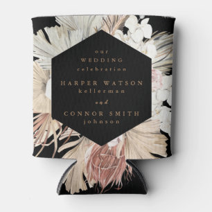 Black Pampas Dried Grass Floral Jungle Wedding Can Cooler