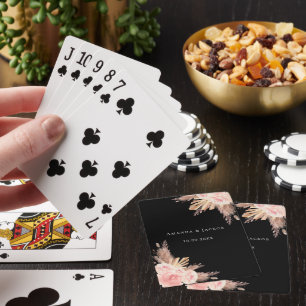 Black pampas grass rose gold florals Wedding Playing Cards