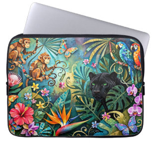 Black Panther Africa Cheerful Collage Style Jungle Laptop Sleeve