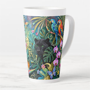 Black Panther Africa Cheerful Collage Style Jungle Latte Mug