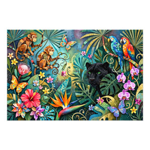 Black Panther Africa Cheerful Collage Style Jungle Photo Print