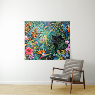 Black Panther Africa Cheerful Collage Style Jungle Tapestry