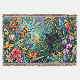 Black Panther Africa Cheerful Collage Style Jungle Throw Blanket