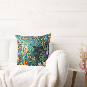 Black Panther Africa Cheerful Collage Style Jungle Throw Pillow