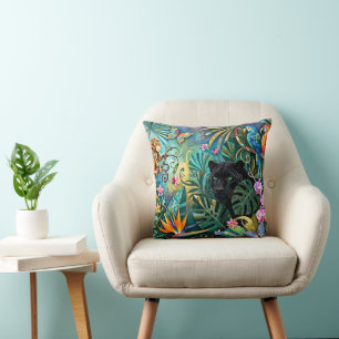 Black Panther Africa Cheerful Collage Style Jungle Throw Pillow