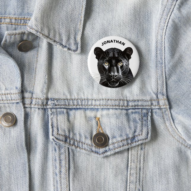 Black Panther Animal Cool Personalized Name 2 Inch Round Button (In Situ)