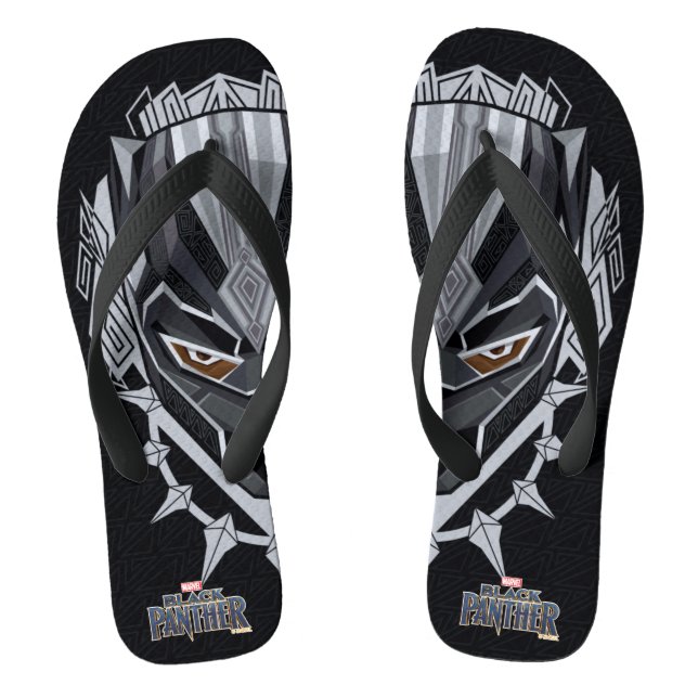 Black Panther | Black Panther Head Emblem Flip Flops (Footbed)
