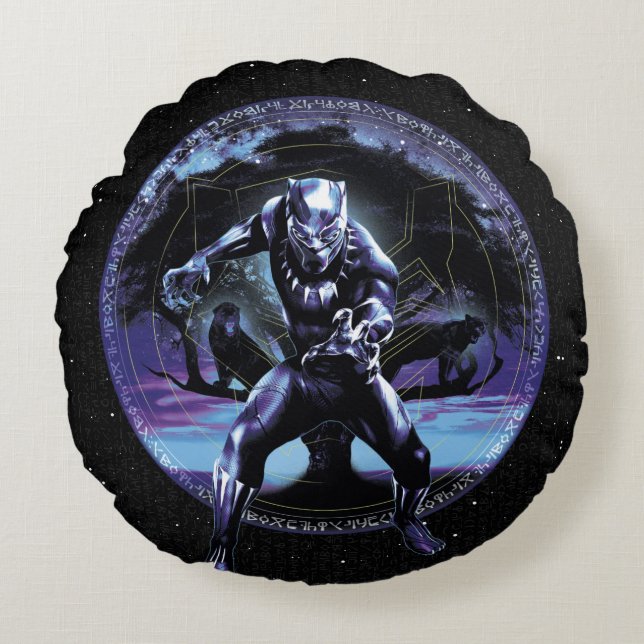 Black Panther | Black Panthers In Wawa Tree Round Pillow (Front)