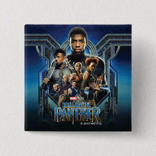 Black Panther   Characters Over Wakanda 2 Inch Square Button