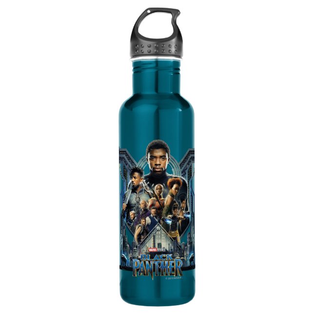 Black Panther | Characters Over Wakanda 710 Ml Water Bottle (Front)