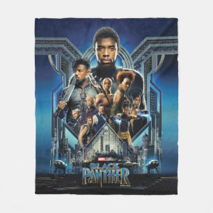 Black Panther   Characters Over Wakanda Fleece Blanket