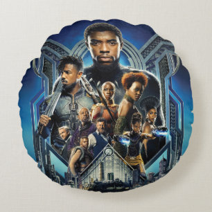 Black Panther   Characters Over Wakanda Round Pillow