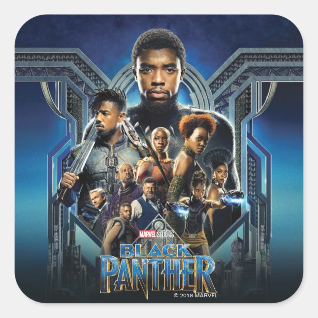 Black Panther | Characters Over Wakanda Square Sticker (Front)