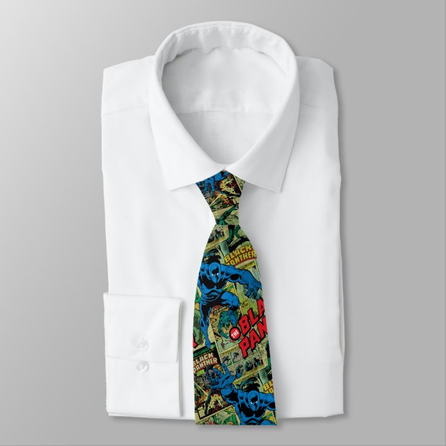 Black Panther Comic Book Pattern Tie (Tied)